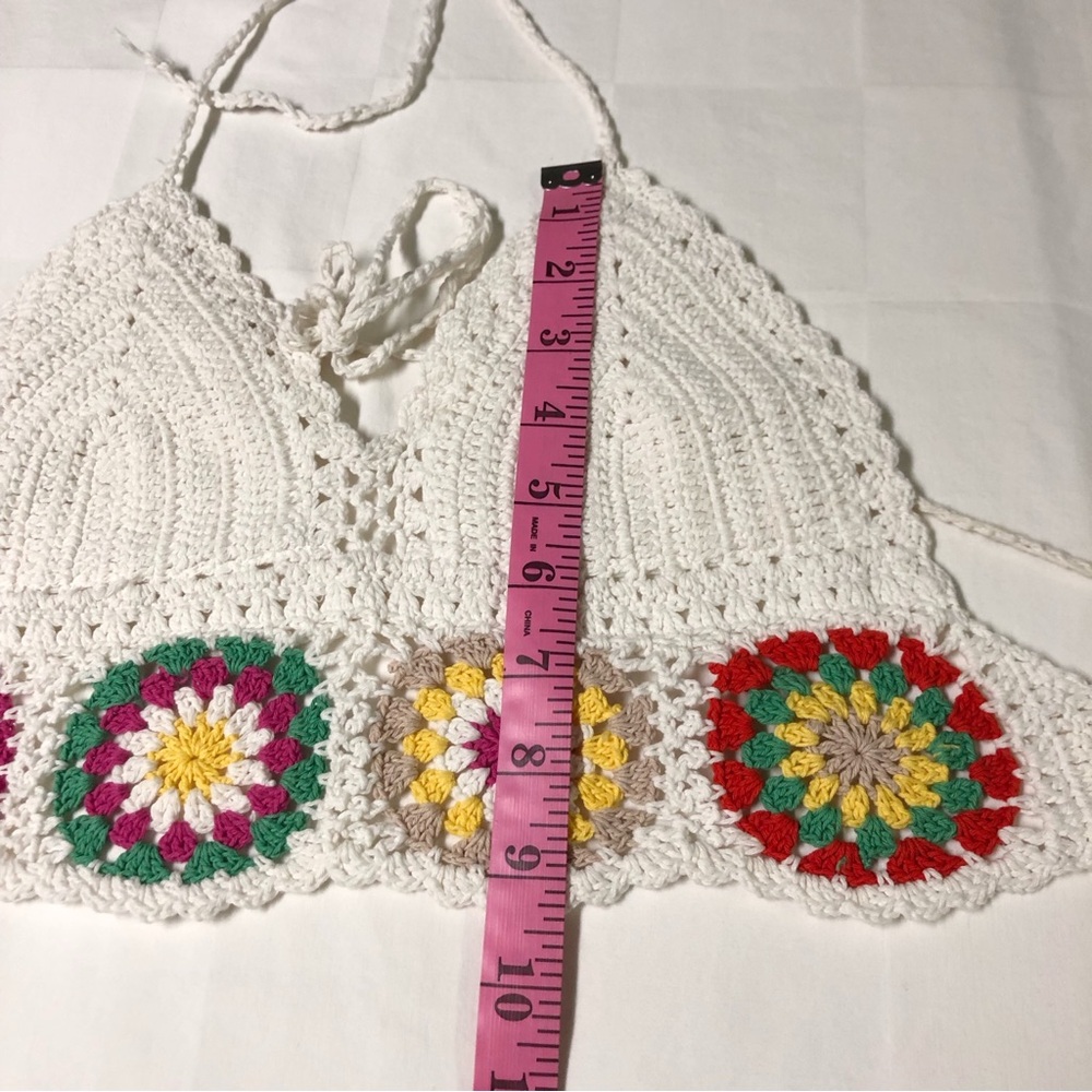 Crochet Floral Festival Halter Top Retro Boho Coachella Top - Picture 5 of 5